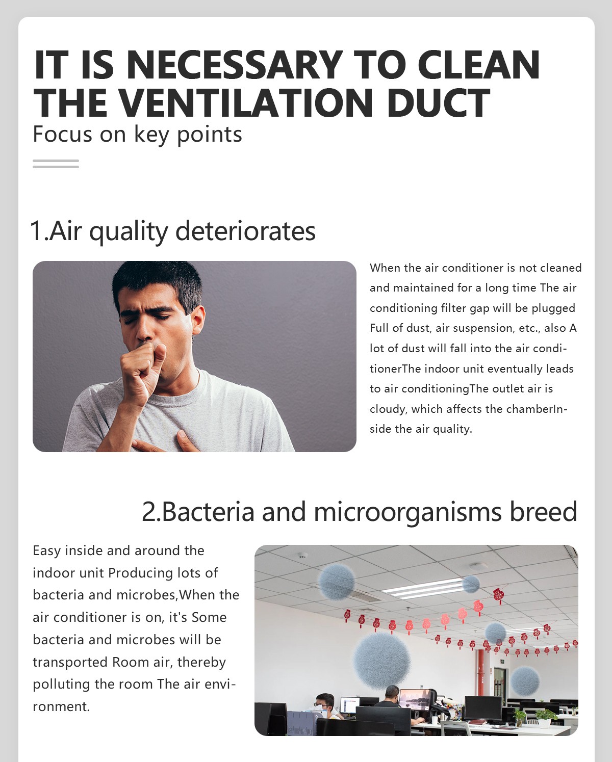 Infographic: Dust and bacteria growth in uncleaned HVAC systems causing respiratory diseases