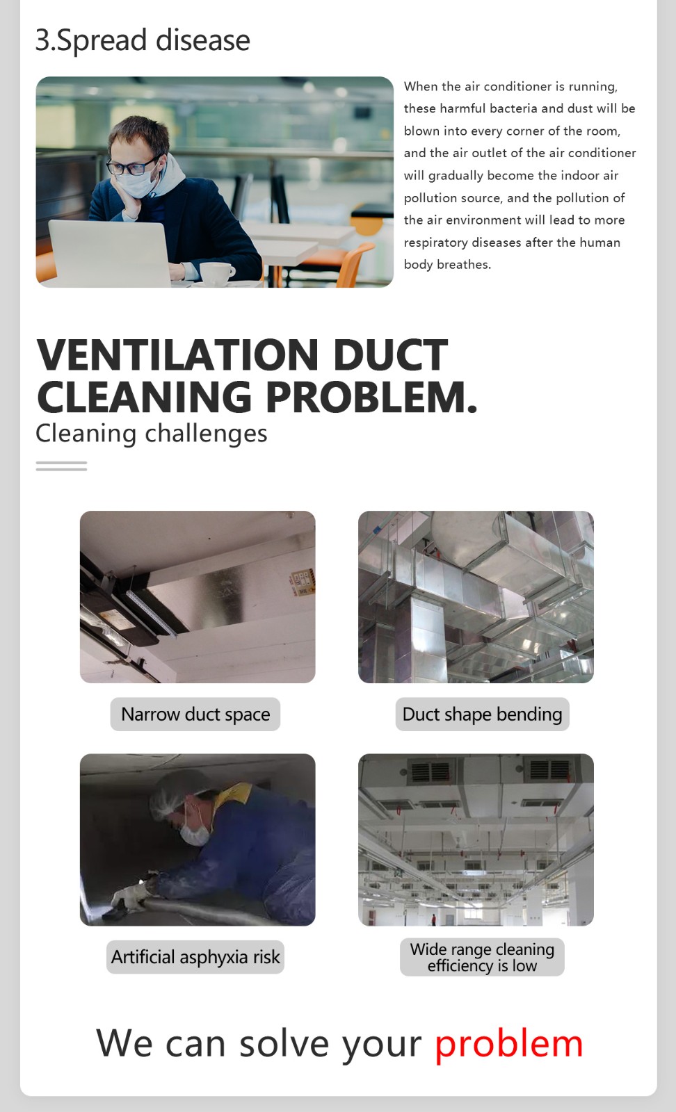 Narrow bent ducts vs Q30 flexible shaft solution eliminating suffocation risks