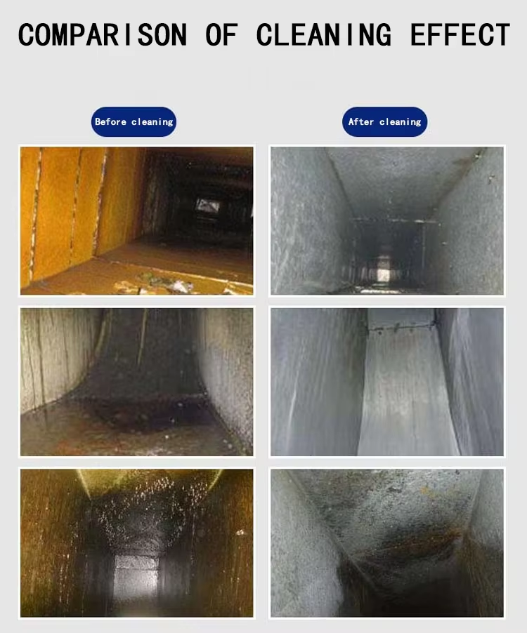 Comparison: Grease-filled duct vs R31-cleaned surface with contaminant metrics